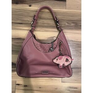 Chala Sweet Hobo Vegan Leather Pink Shoulder Bag Purse Hearts Cut Out Pig Charm